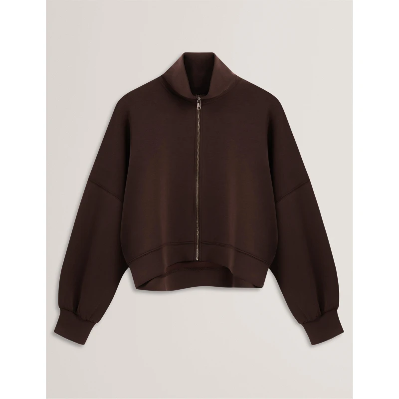 Image of Ted Baker Womens Funnelneck Full-Zip Fleece Dk-Brown female 8 (XS)