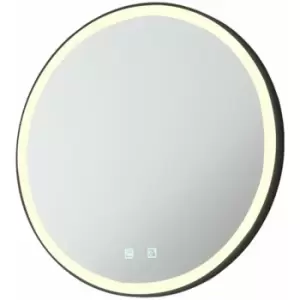Image of Loops - 600mm IP44 matt Black Round LED Bathroom Mirror & Demister Tunable White Border