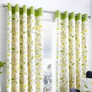 Image of Beechwood Leaf Trail 100% Cotton Eyelet Lined Curtains, Green, 90 x 90" - Fusion