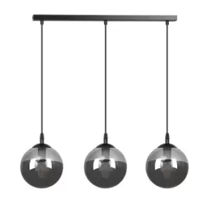 Image of Cosmo Black Globe Bar Pendant Ceiling Light with Graphite Glass Shades, 3x E14
