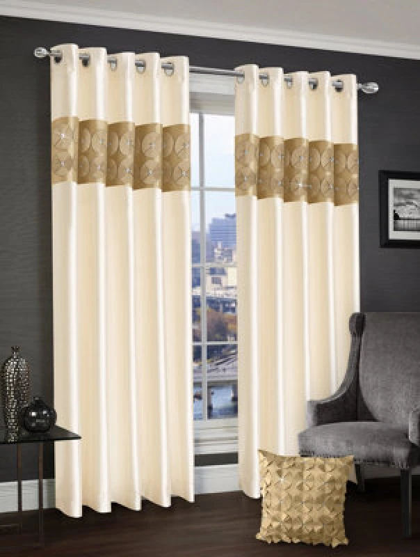 Image of Intimates Vogue 3D Floral Diamante Ready Made Eyelet Curtains in Beige Size: 168cm width x 229cm drop Beige Unisex 168cm width x 229cm drop
