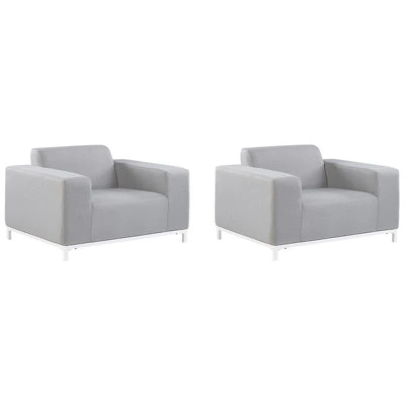 Image of Beliani Set Of 2 Garden Armchairs Light Grey With White Rovigo