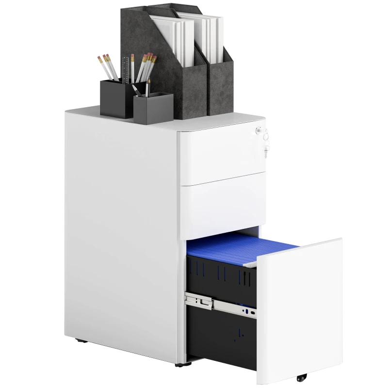 Image of VINSETTO VINSETTO 3-Drawer Mobile Filing Cabinet with Hanging Bar for A4, Legal, Letter in White White One Size Unisex 5063603216488