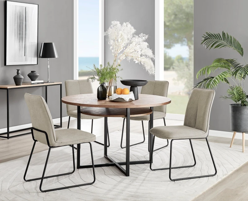 Image of FurnitureboxUK FurnitureboxUK Adley Brown Wood Storage Dining Table & 4 Halleyy Chairs in Beige Beige One Size Unisex 5056542686610
