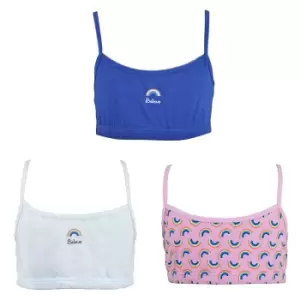 Image of Tom Franks Girls Believe Crop Top (Pack Of 3) (6-7 Years) (White/Navy/Pink)