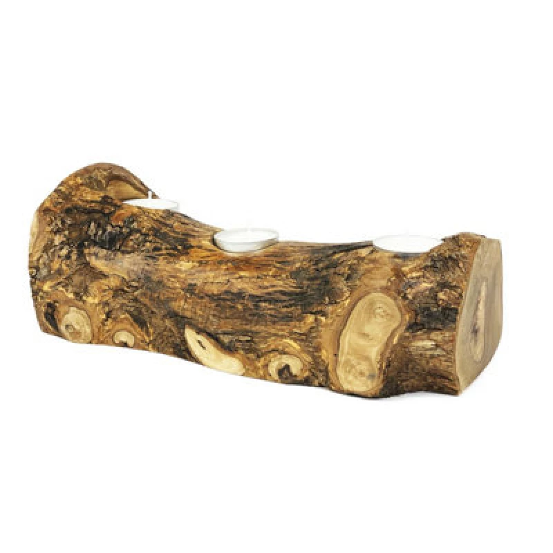 Image of Verano Spanish Ceramics Olive Wood Natural Grained Home Decor Rustic Tea Light Log (L) 28cm Natural unisex