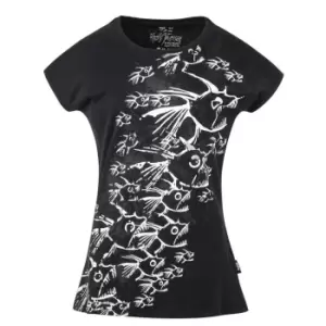 Image of Hot Tuna Tuna Pattern T Shirt Ladies - Black