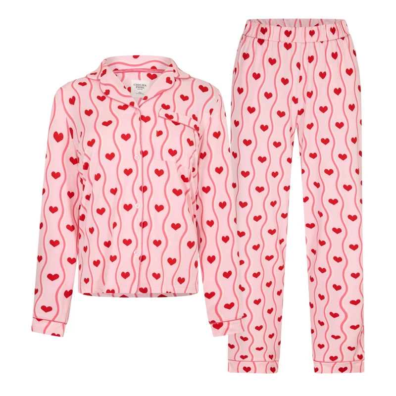 Image of Chelsea Peers Button Up Pyjama Set Heart Wave female 14 (L)