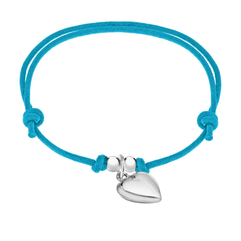 Image of Be You Sterling Silver Blue Cord Heart Charm Bracelet Blue female 6-10inch