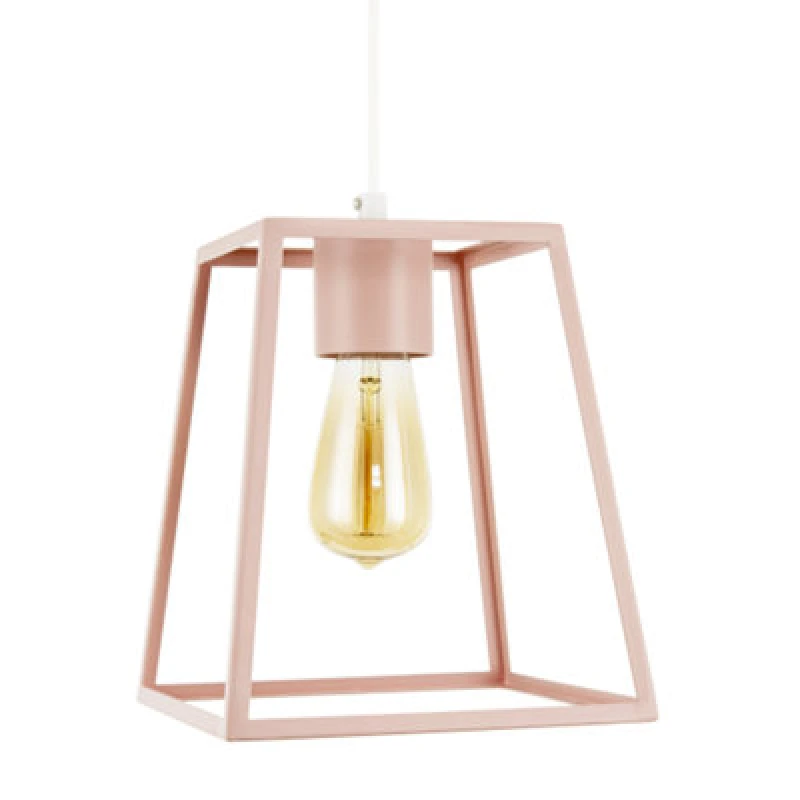 Image of Happy Homewares Industrial Lantern Lamp Shade In Matte Pink With Square Top And Bottom