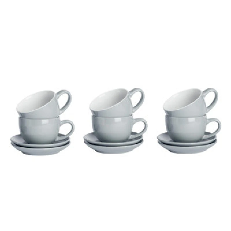 Image of Argon Tableware 12Pc Coloured Cappuccino Cup & Saucer Set - 250ml - Grey - Durable Stoneware Coffee Tea Cup Dishwasher