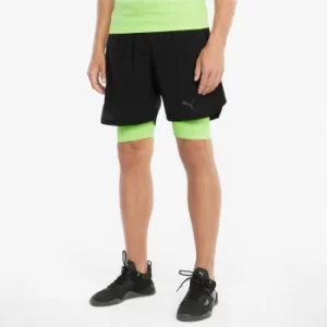 Image of PUMA Evoknit+ 2-in-1 5'' Mens Training Shorts, Black/Green Glare, size Small, Clothing