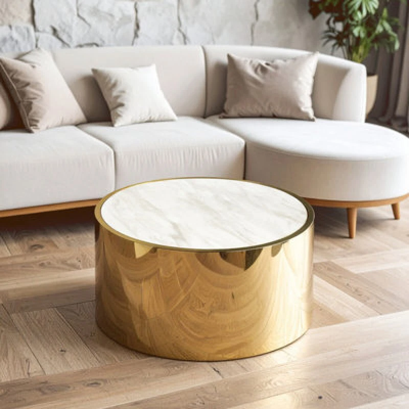 Image of Premier Housewares Luxury Round White Coffee Table, Marble Coffee Table, White & Gold Coffee table, Contemporary Cocktail table Gold