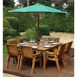 Image of Charles Taylor Eight Seater Square Table Set with Single Bench and Parasol, Green