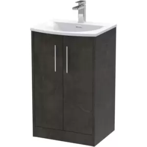 Image of Hudson Reed Juno Floor Standing 2-Door Vanity Unit with Basin 4 500mm Wide - Metallic Slate