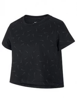 Image of Nike Older Girls Crop Swooshfetti T-Shirt, Black/Grey Size M 10-12 Years, Women