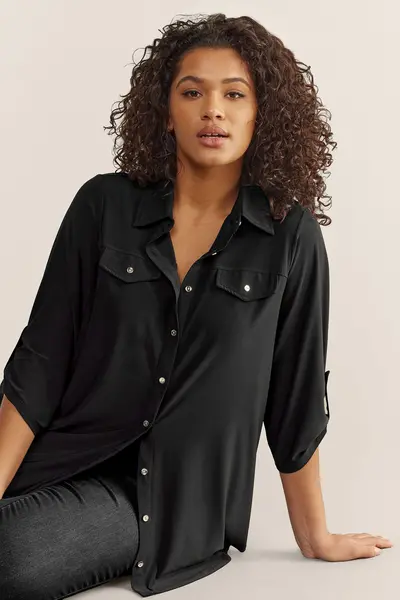 Image of Evans Tab Sleeve Blouse Black
