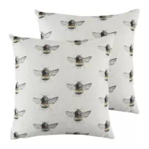 Image of Evans Lichfield Bee Happy Repeat Twin Pack Polyester Filled Cushions White