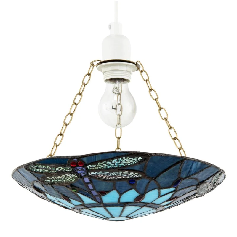 Image of Happy Homewares Traditional Dragonfly Tiffany Glass Easy Fit Pendant Light Shade in Blue Blue Unisex