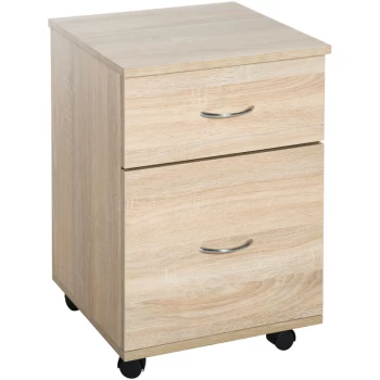 Image of Homcom - Pedestal Office Mobile File Cabinet 2 Drawer Wooden Storage Oak