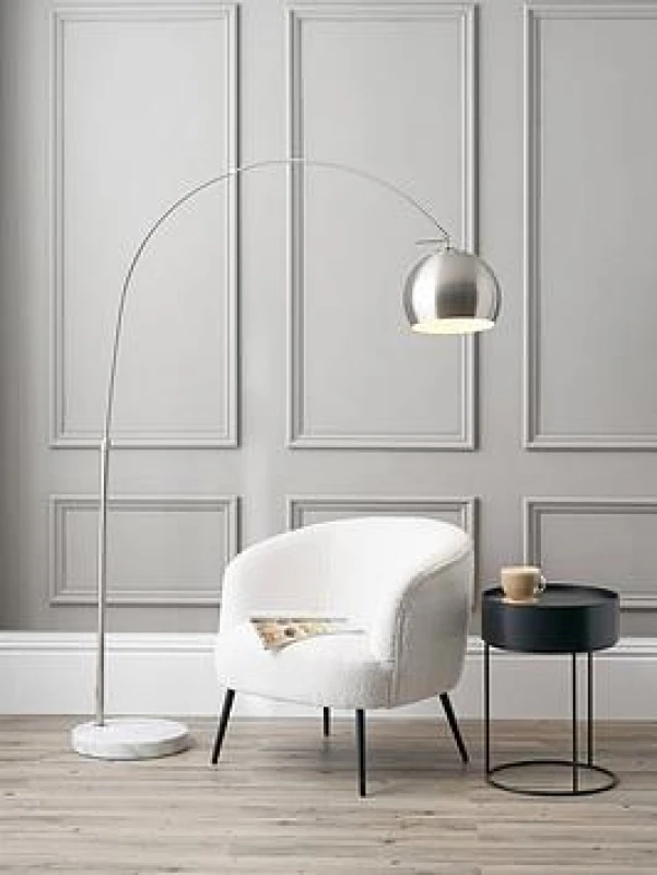 Image of SO'HOME Fia Brushed Metal and White Marble Floor Lamp silver-coloured ONE SIZE