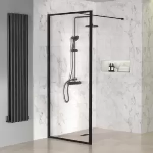 Image of Black 700mm Framed Wet Room Shower Screen with Wall Support Bar - Zolla