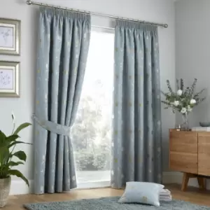 Image of Juliette Floral Jacquard Weave Pencil Pleat Lined Curtains, Duck Egg, 66 x 54" - Curtina