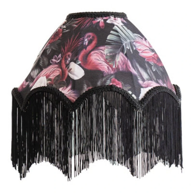 Image of ValueLights ValueLights Rosette Scallop Flamingo Fabric Classic Lamp Shade with Black Tassels Multi One Size Unisex 5016529272120