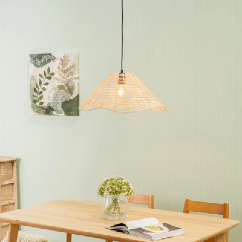 Image of ValueLights Harlow Natural Wavy Rattan Pendant Ceiling Floor Lamp Light Shade Natural