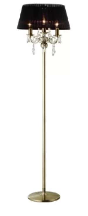 Image of Olivia Floor Lamp with Black Shade 3 Light Antique Brass, Crystal