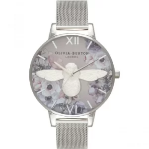 Image of Watercolour Florals Bee Silver Mesh Watch