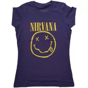 Image of Nirvana - Yellow Smiley Ladies Large T-Shirt - Purple