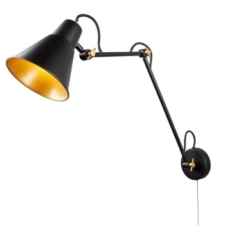 Image of Searchlight - Adjustable 1 Light Indoor Large Wall Light Black, Gold, E27