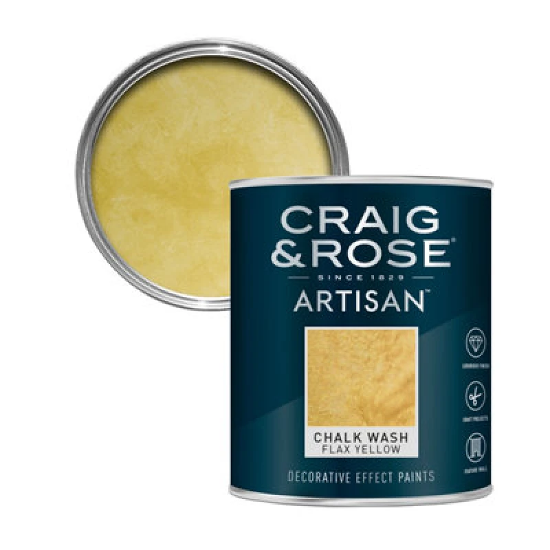 Image of Craig & Rose Artisan Flax Yellow Topcoat Chalkwash Paint, 750Ml