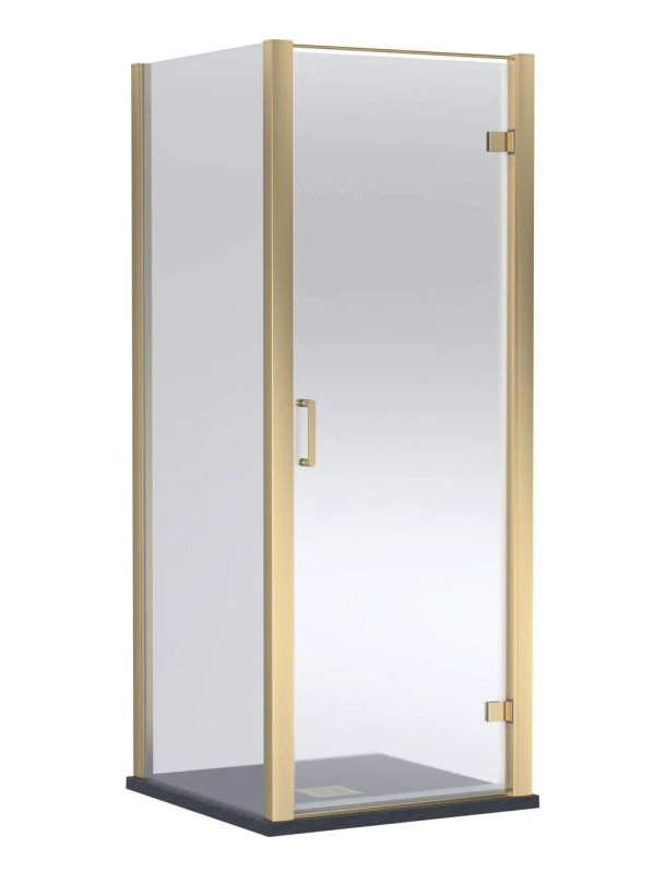 Image of Balterley Hinged Shower Door & Slimline Tray: 900x900mm Brushed Brass/Black in Metallics Metallics Unisex