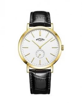 Image of Rotary Rotary White And Gold Detail Dial Black Leather Strap Mens Watch