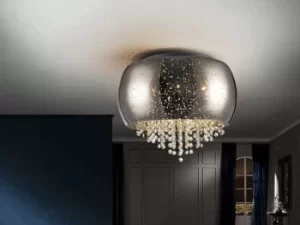 Image of Caelum 5 Light Crystal Flush Ceiling Light Chrome, G9