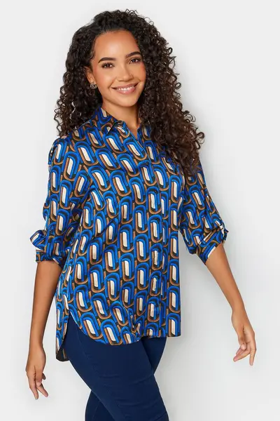 Image of M&Co Printed Tab Detail Shirt Blue