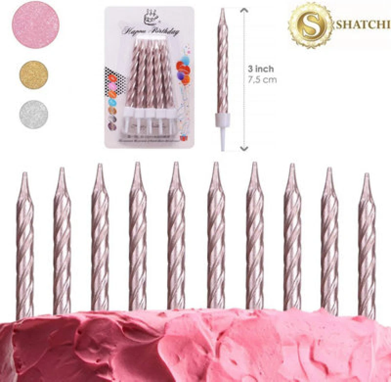 Image of Shatchi 10pcs Rose Gold Candles for Birthday Wedding Anniversary Party Cake Topper Decoration Gold unisex