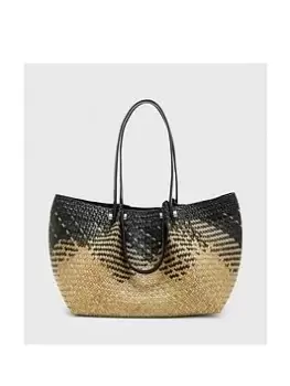 Image of Allsaints All Saints Allington Straw Tote - Black/ Peat/Natural
