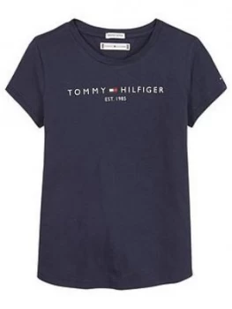 Image of Tommy Hilfiger Girls Short Sleeve Essential Logo T-Shirt, Navy, Size Age: 4 Years, Women