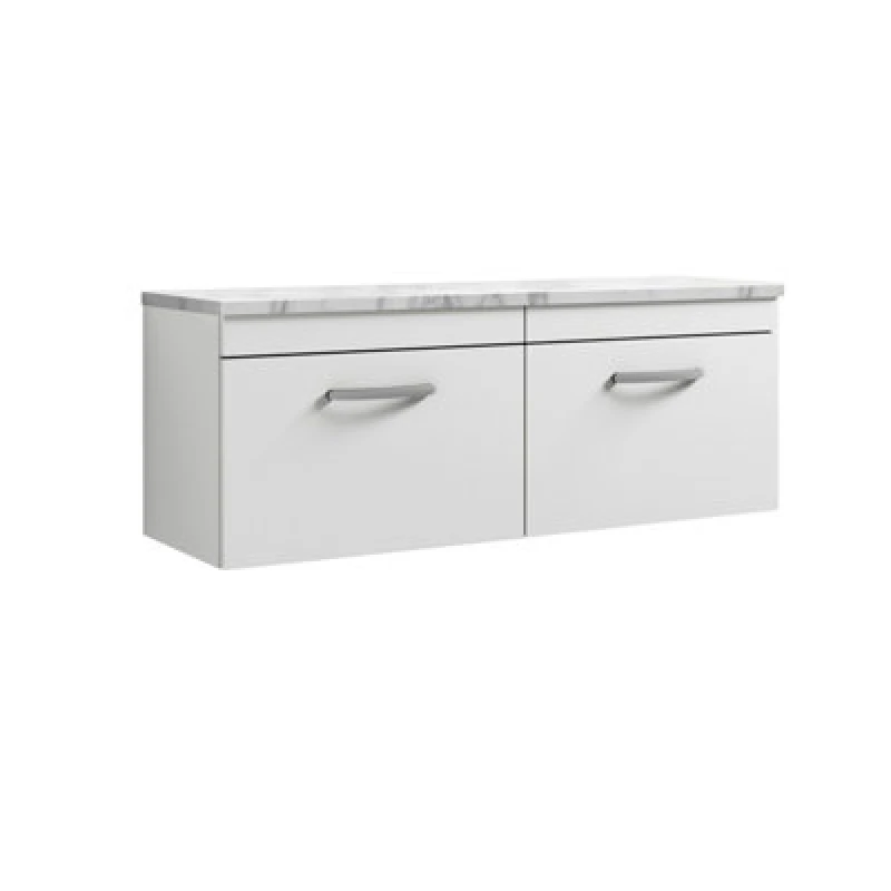 Image of Nuie Athena Wall Hung Vanity Unit With 2 Soft-Close Drawers & Carrera Marble Laminate Top