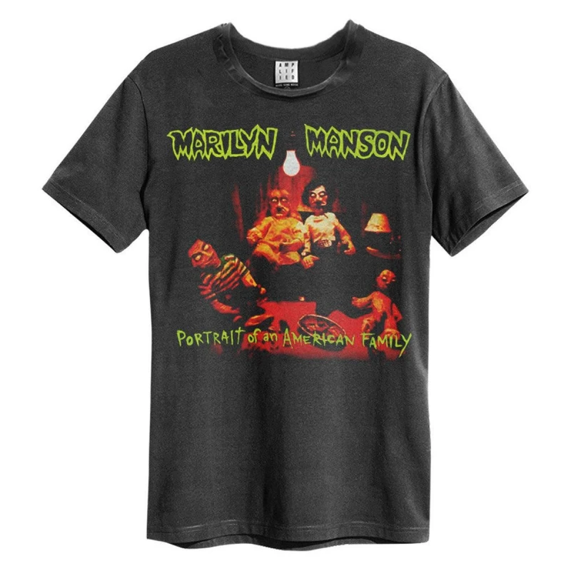 Image of Amplified Amplified Men Portrait of an American Family Marilyn Manson T-Shirt in Charcoal Size: Small Charcoal S Male 5063470045396