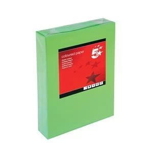 Image of 5 Star A4 Coloured Copier Paper Multifunctional Ream wrapped 80gsm Deep Green Pack of 500 Sheets