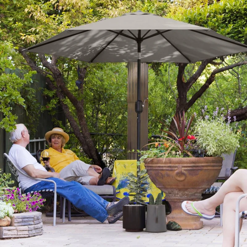 Image of OUTSUNNY 2.6M Garden Parasol Umbrella with Aluminium Pole, Tilt, Crank in Light Grey Size: 260cm x 100cm Light Grey Unisex 260cm x 100 cm