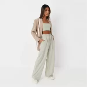 Image of Missguided Petite Rib Ls Crop Tee Wide Leg Jgr Set - Green