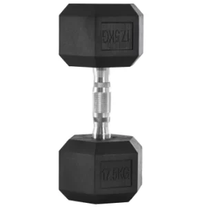 Image of HOMCOM 17.5KG Single Rubber Hex Dumbbell Portable Hand Weights Dumbbell Home Gym Workout Fitness Hand Dumbbell