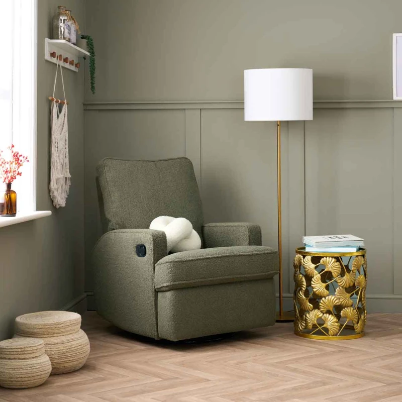 Image of Obaby Madison Swivel Glider Recliner Chair - Teddy Olive, Green 22OB3635