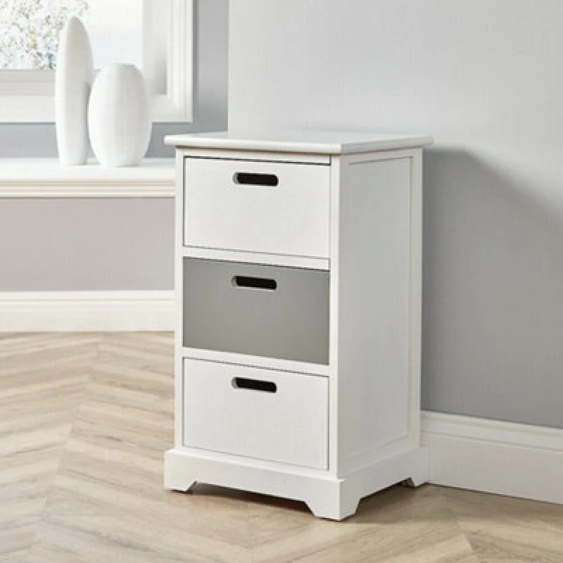Image of Home Source Ullswater Fully Assembled 3 Drawer Chest Storage Unit White Grey