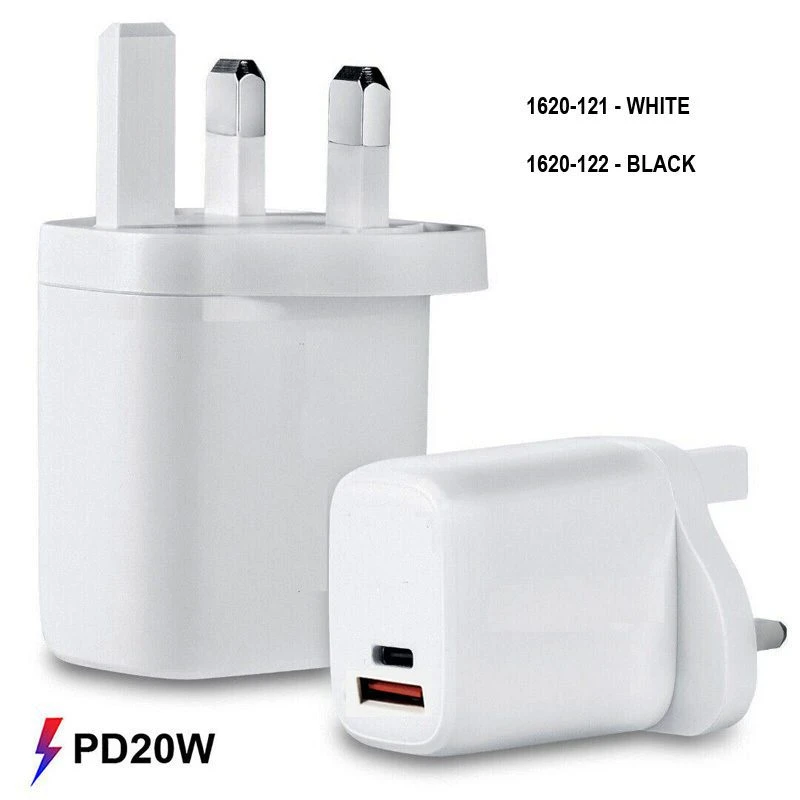 Image of FDL 2 PORT 1X USB A QC3 & 1 X USB-C PD UK CHARGER 20W - WHITE